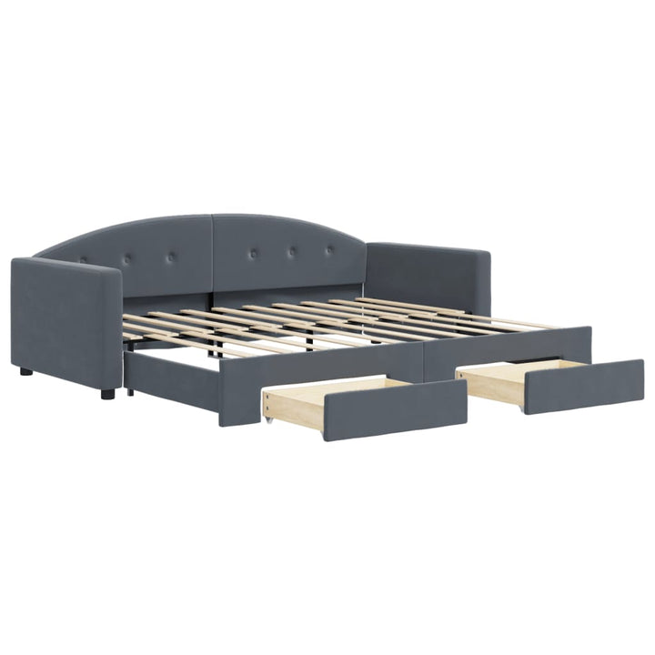 daybed med udtræk og skuffer 90x190 cm velour mørkegrå