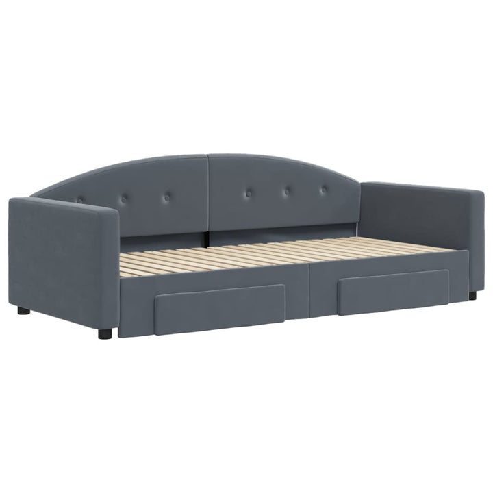 daybed med udtræk og skuffer 90x190 cm velour mørkegrå