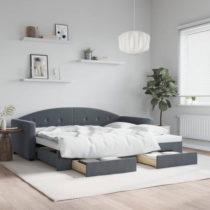 daybed med udtræk og skuffer 90x190 cm velour mørkegrå