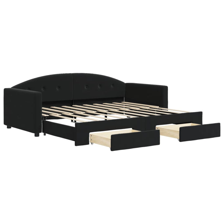 daybed med udtræk og skuffer 90x190 cm velour sort