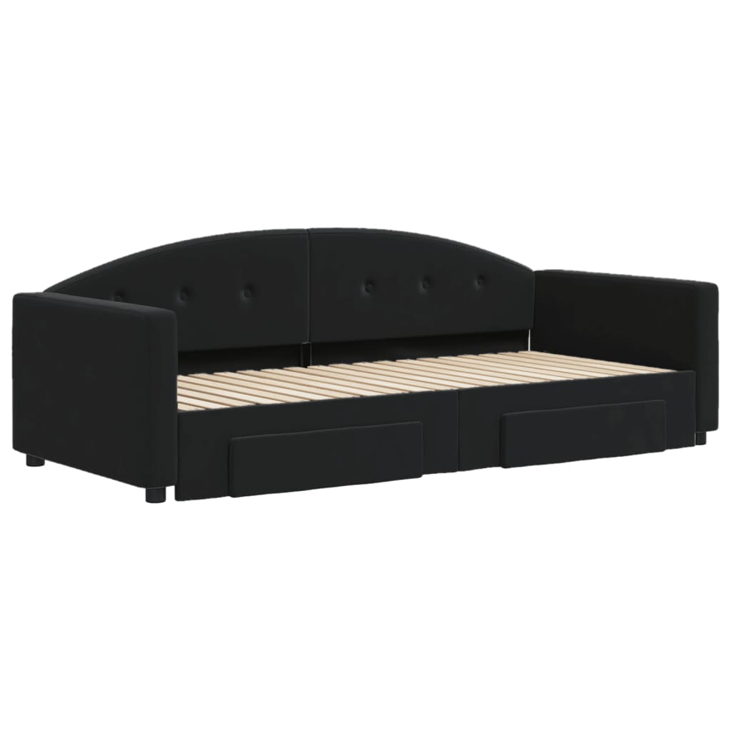 daybed med udtræk og skuffer 90x190 cm velour sort