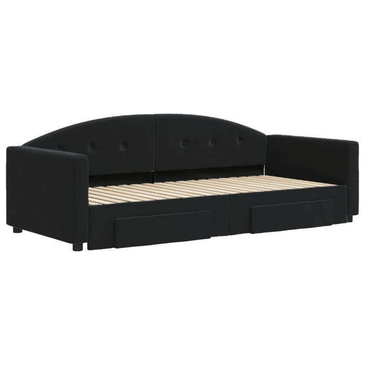 daybed med udtræk og skuffer 90x190 cm velour sort