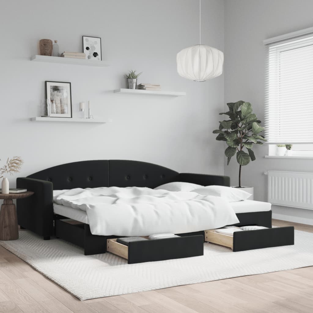 daybed med udtræk og skuffer 90x190 cm velour sort