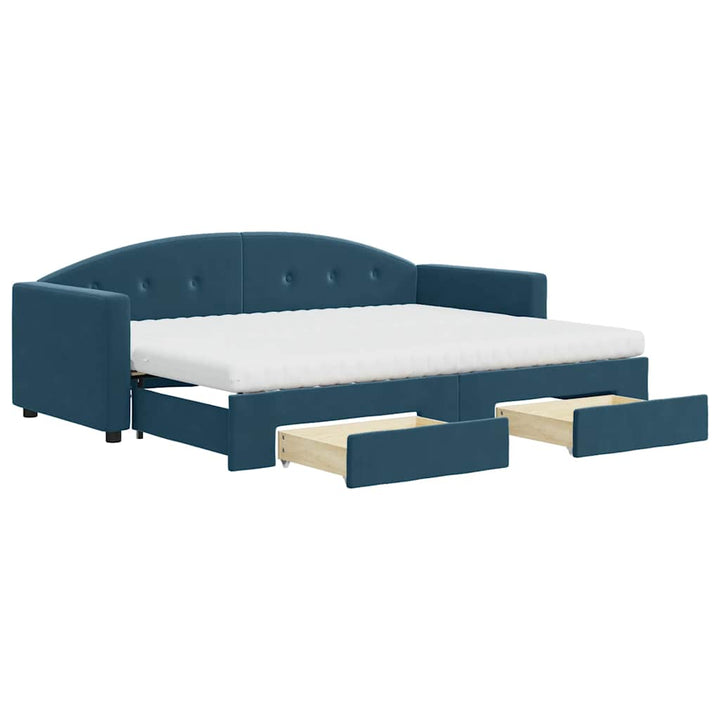 daybed med udtræk og skuffer 80x200 cm stof blå