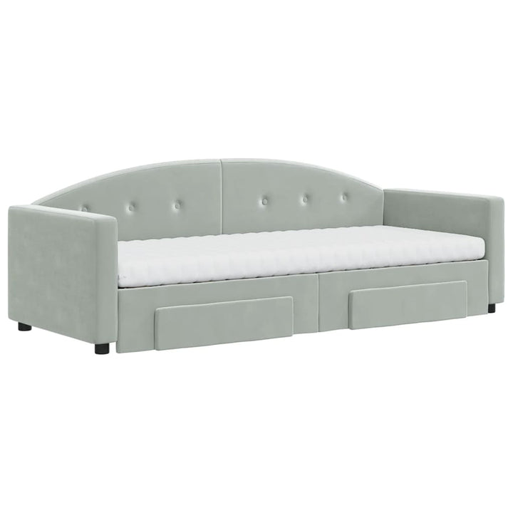 daybed med udtræk og skuffer 80x200 cm velour lysegrå