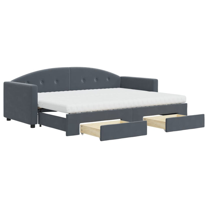 daybed med udtræk og skuffer 80x200 cm velour mørkegrå