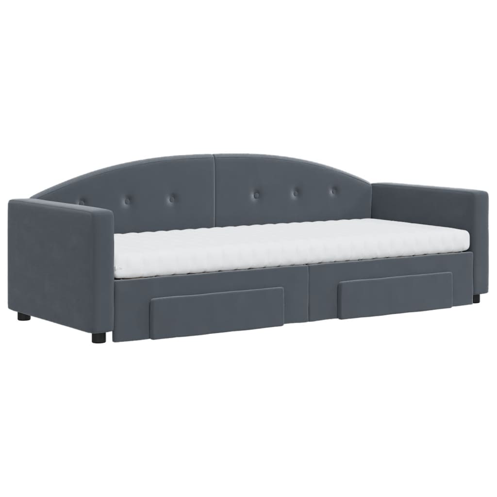daybed med udtræk og skuffer 80x200 cm velour mørkegrå
