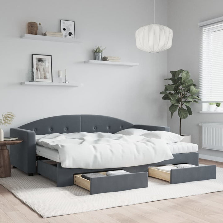 daybed med udtræk og skuffer 80x200 cm velour mørkegrå