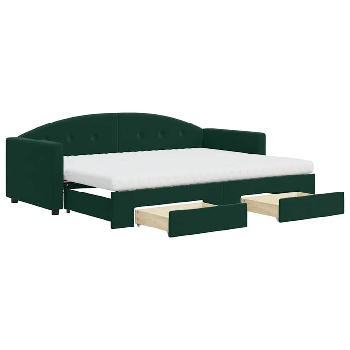 daybed med udtræk og skuffer 80x200 cm velour mørkegrøn