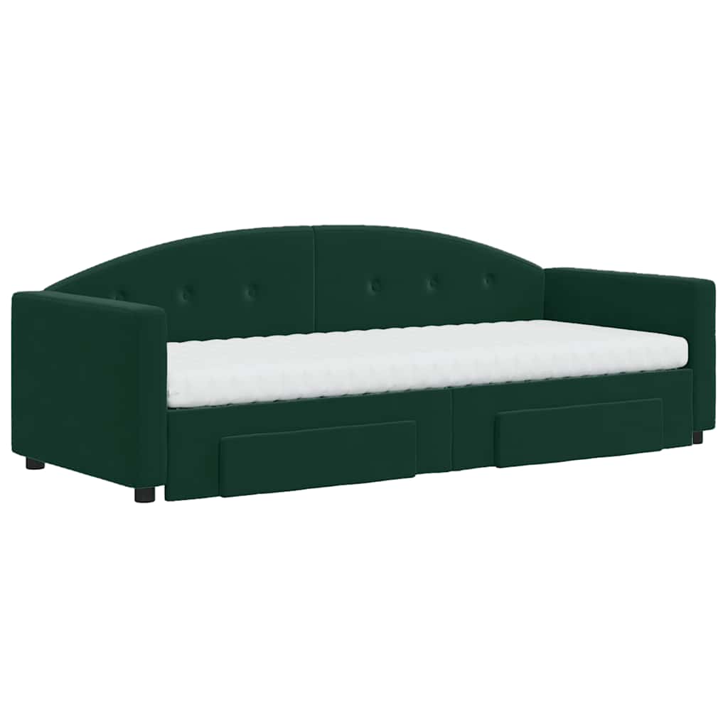 daybed med udtræk og skuffer 80x200 cm velour mørkegrøn