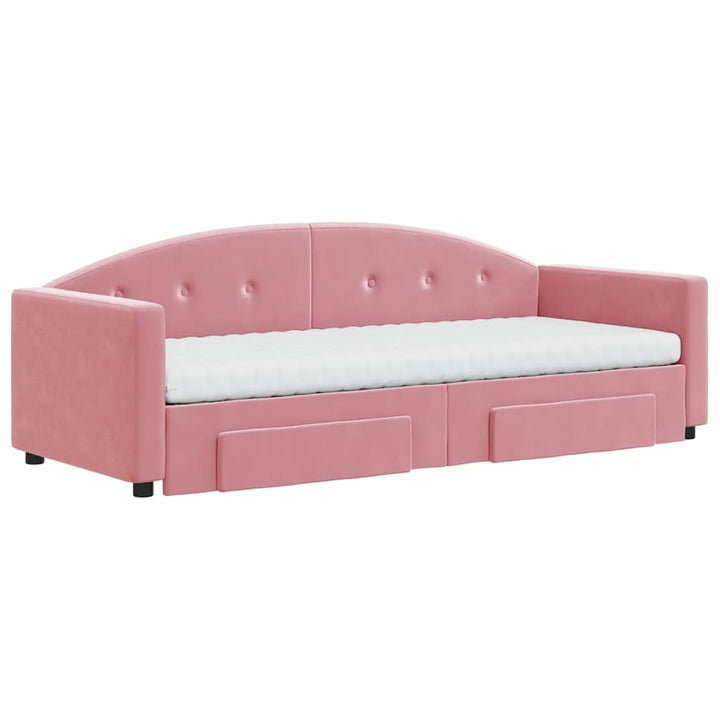 daybed med udtræk og skuffer 80x200 cm velour lyserød