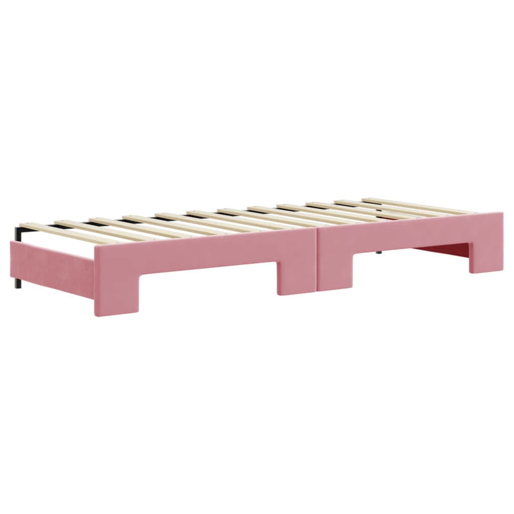 daybed med udtræk og skuffer 80x200 cm velour lyserød