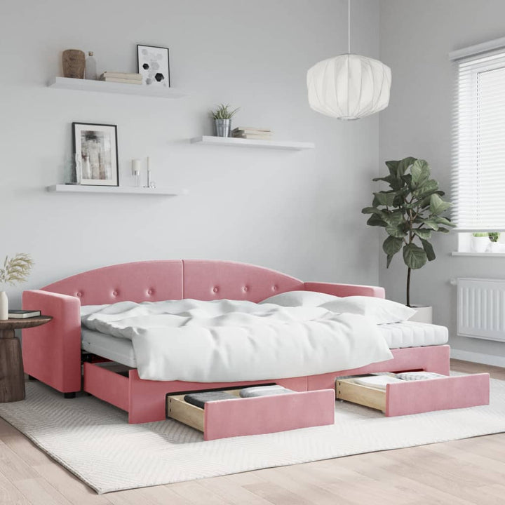 daybed med udtræk og skuffer 80x200 cm velour lyserød