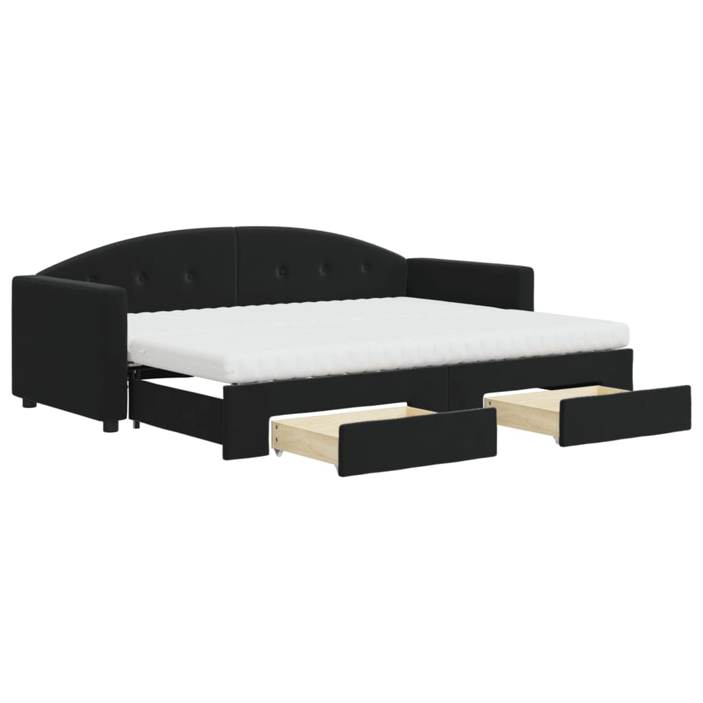 daybed med udtræk og skuffer 80x200 cm velour sort