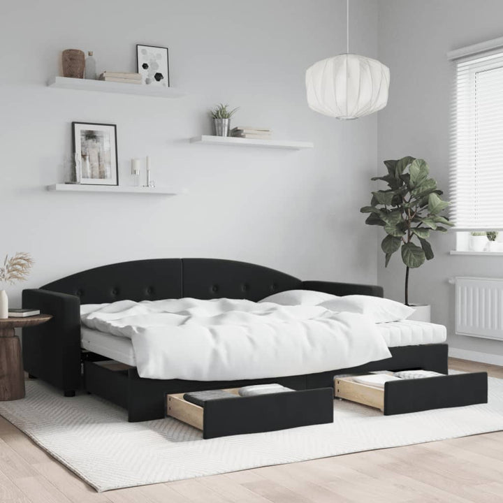 daybed med udtræk og skuffer 80x200 cm velour sort