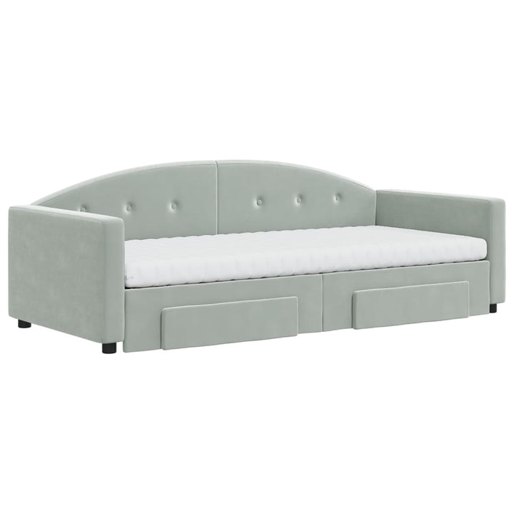 daybed med udtræk og skuffer 90x200 cm velour lysegrå