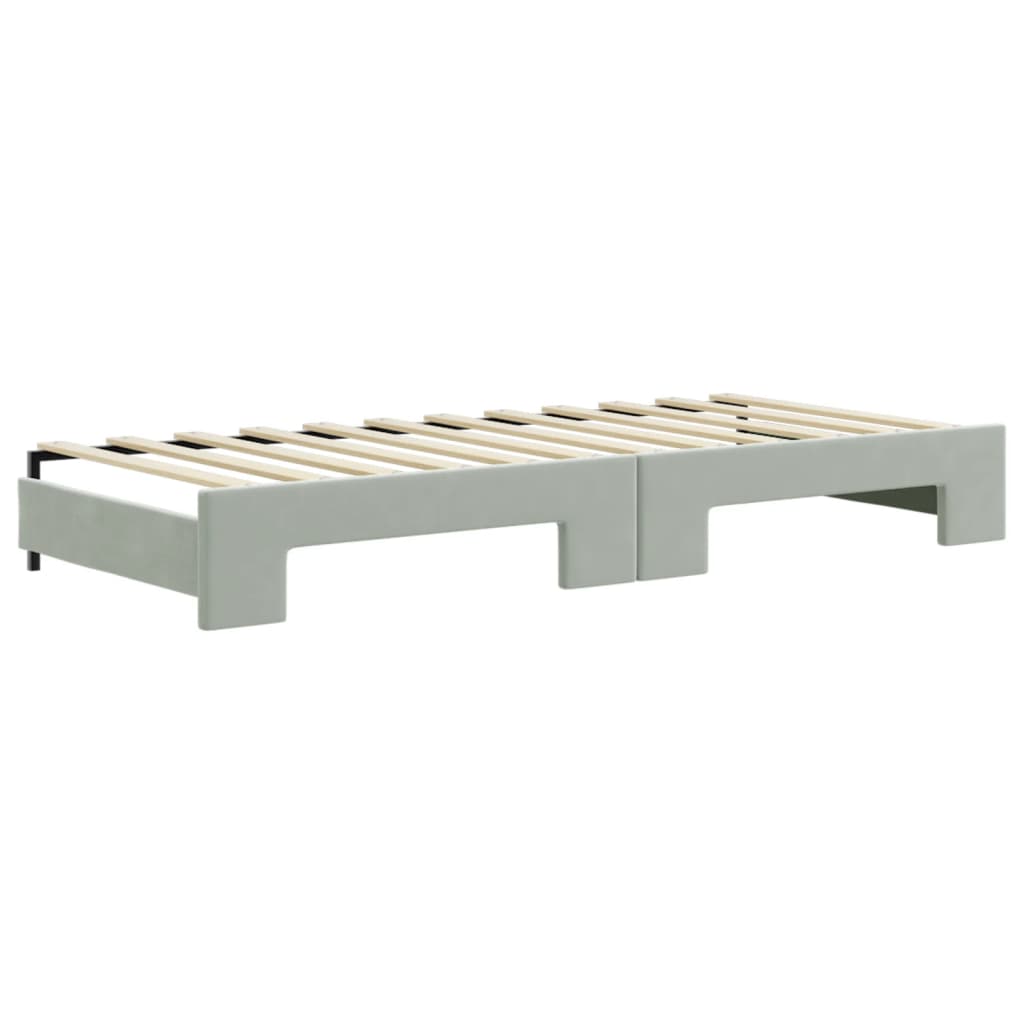 daybed med udtræk og skuffer 90x200 cm velour lysegrå