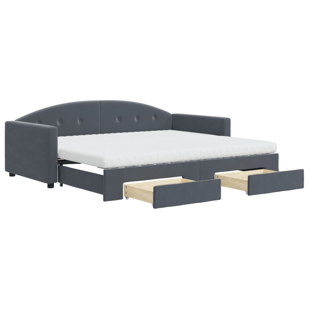 daybed med udtræk og skuffer 90x200 cm velour mørkegrå