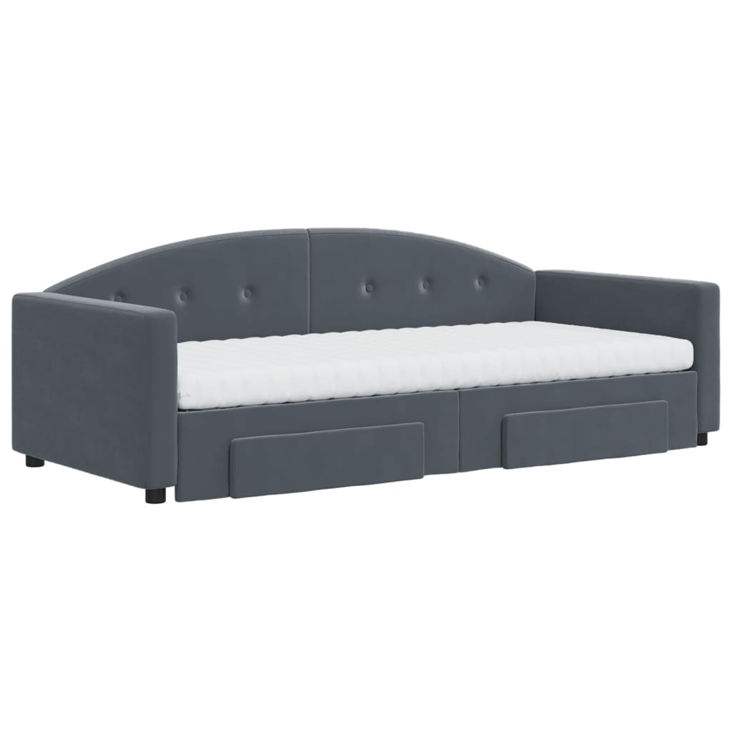 daybed med udtræk og skuffer 90x200 cm velour mørkegrå