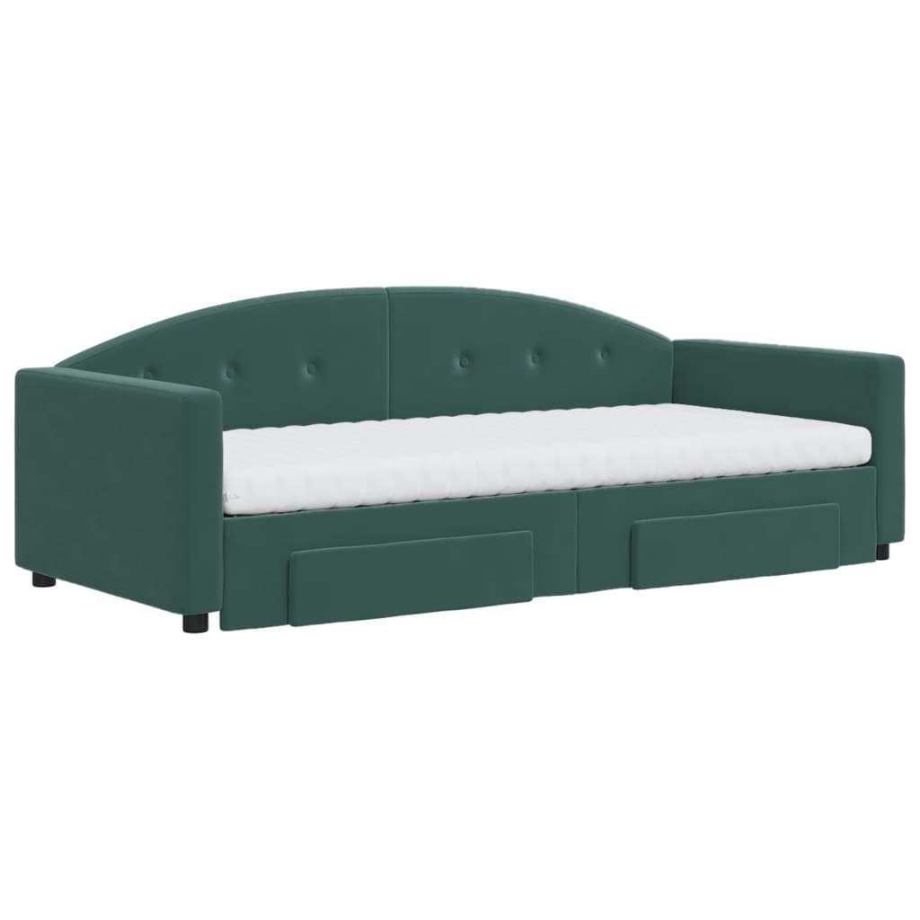 daybed med udtræk og skuffer 90x200 cm velour mørkegrøn