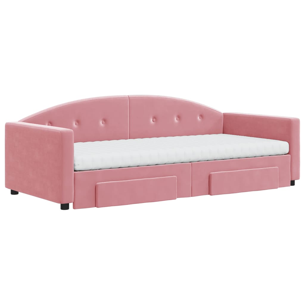 daybed med udtræk og skuffer 90x200 cm velour lyserød