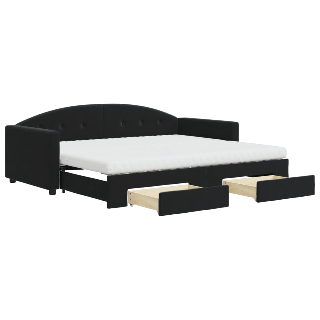 daybed med udtræk og skuffer 90x200 cm velour sort