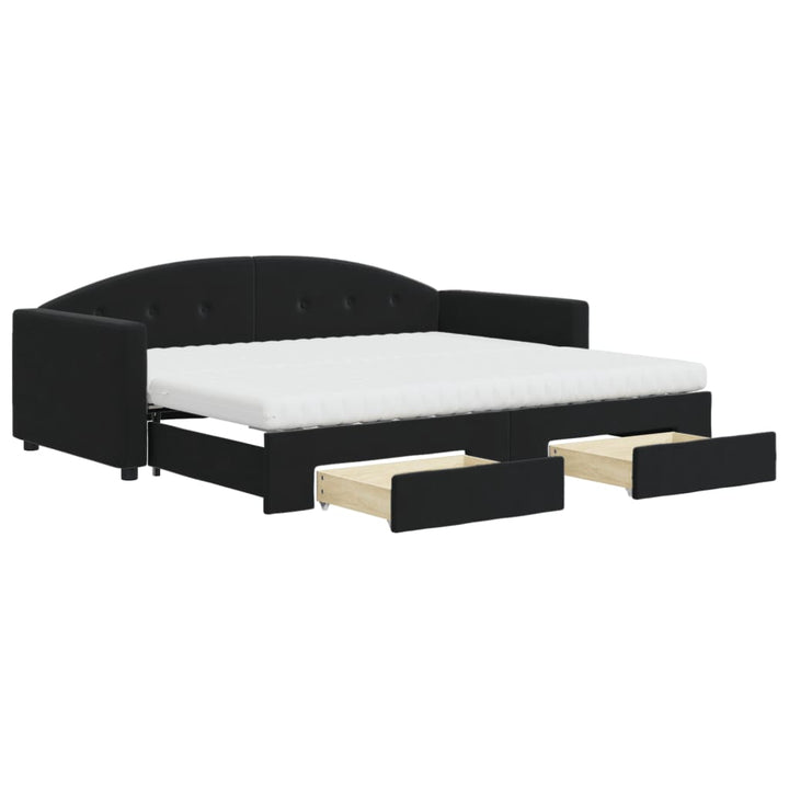 daybed med udtræk og skuffer 90x200 cm velour sort