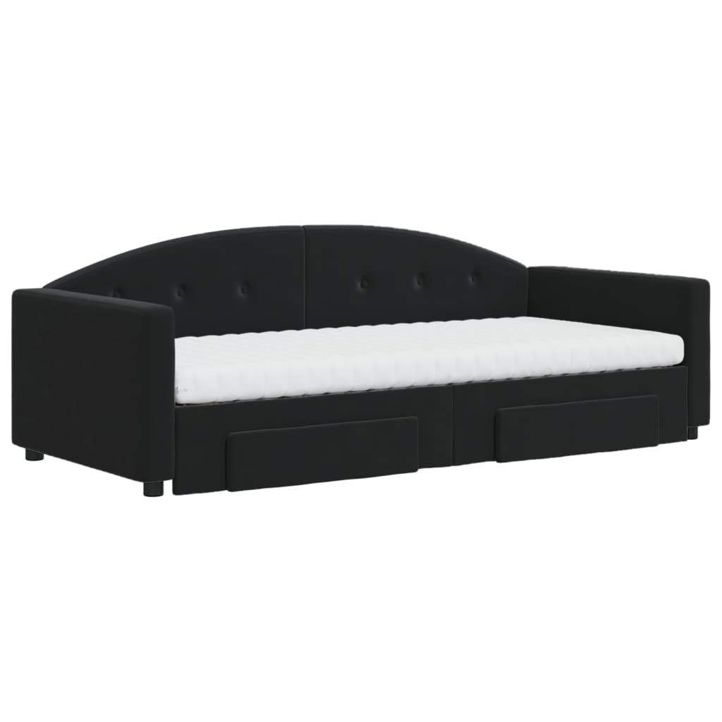 daybed med udtræk og skuffer 90x200 cm velour sort
