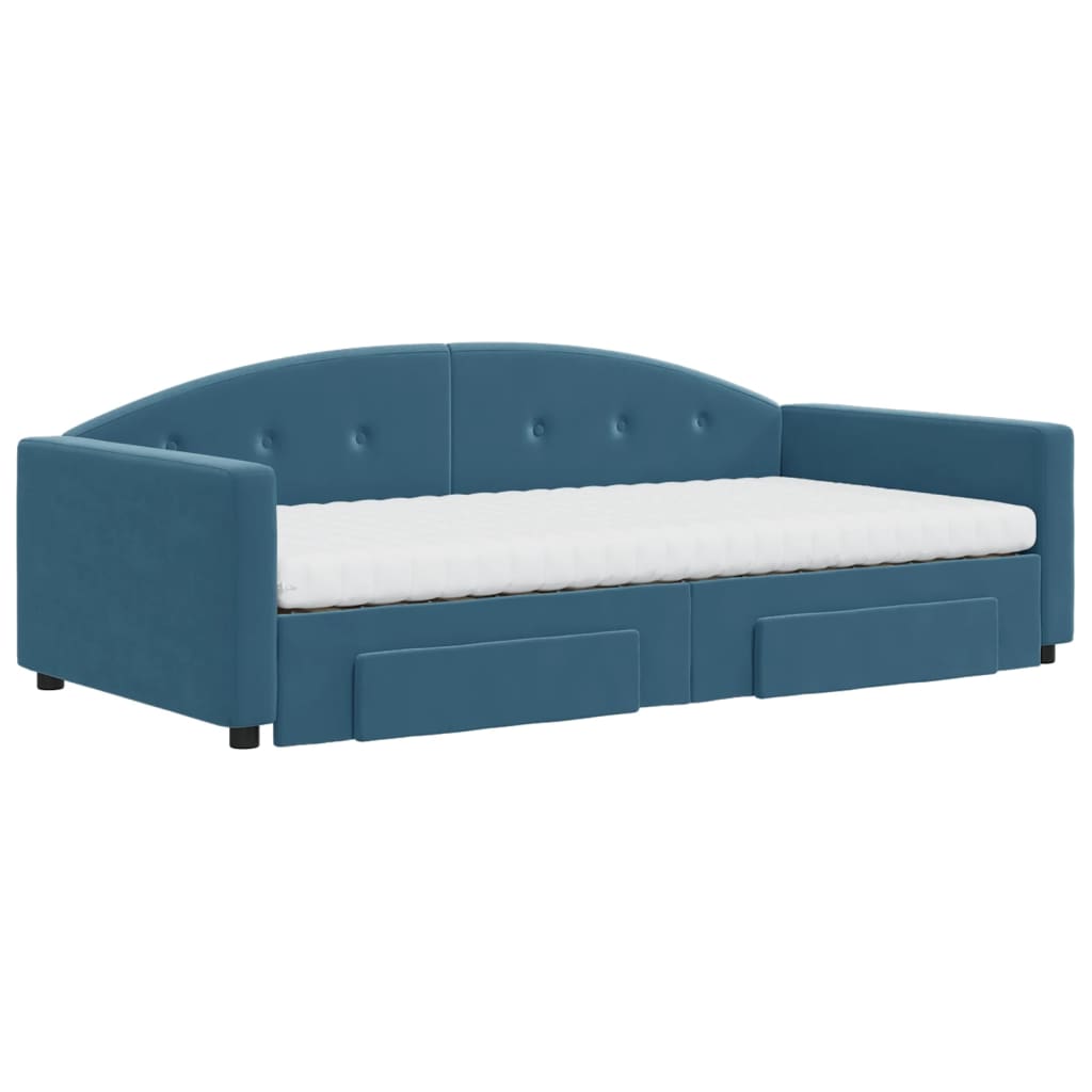 daybed med udtræk og skuffer 100x200 cm velour blå