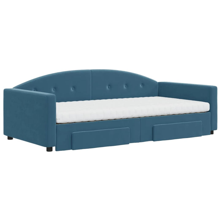 daybed med udtræk og skuffer 100x200 cm velour blå