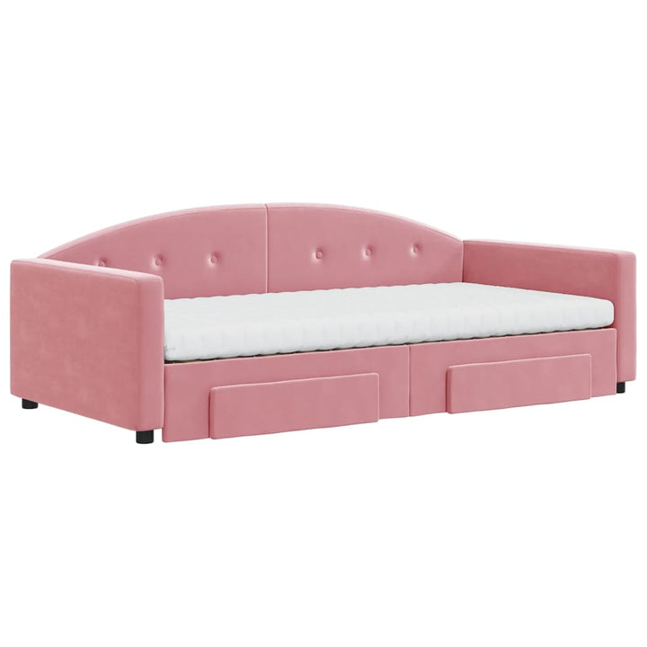 daybed med udtræk og skuffer 100x200 cm velour lyserød