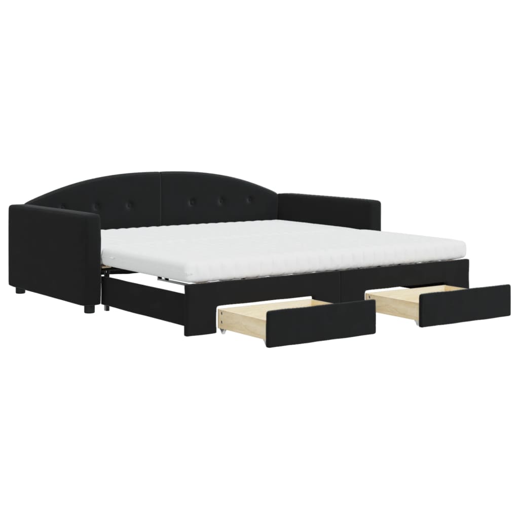 daybed med udtræk og skuffer 100x200 cm velour sort