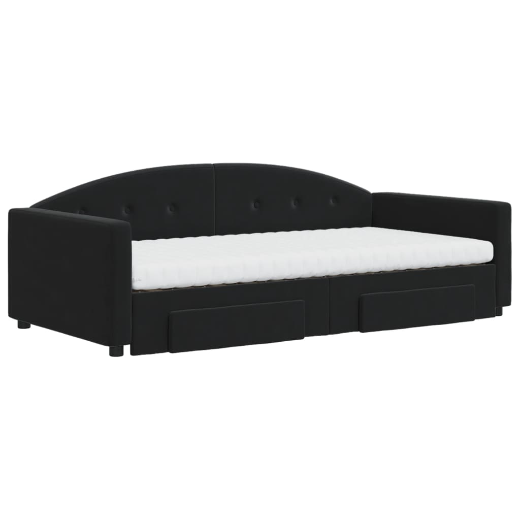 daybed med udtræk og skuffer 100x200 cm velour sort