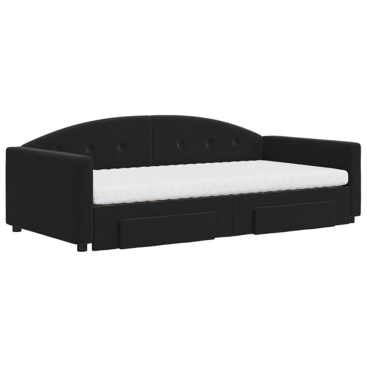 daybed med udtræk og skuffer 100x200 cm velour sort