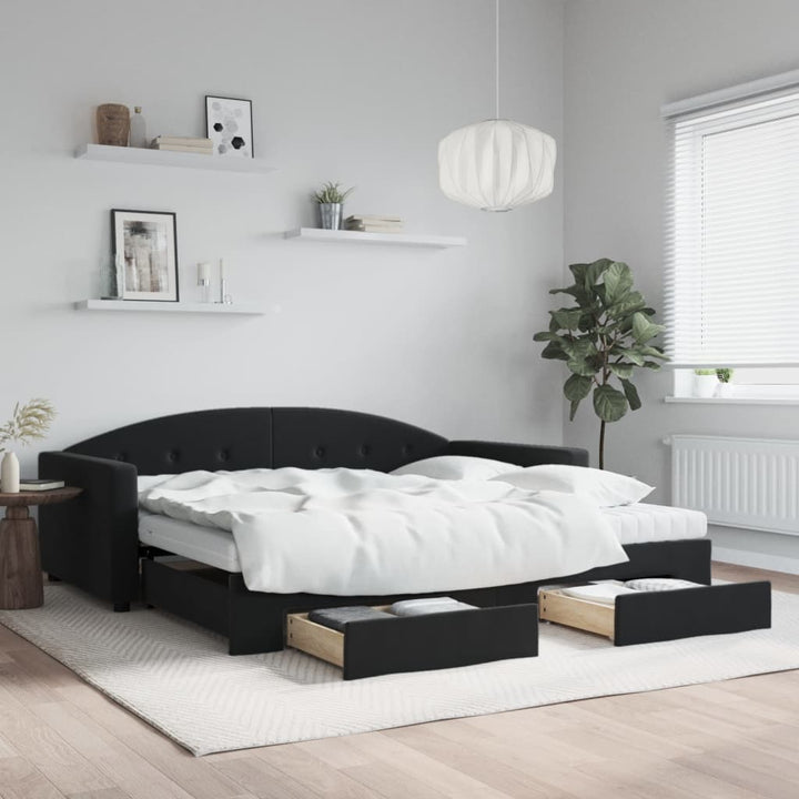 daybed med udtræk og skuffer 100x200 cm velour sort