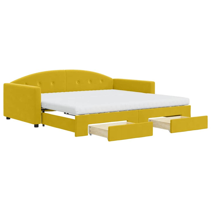 daybed med udtræk og skuffer 100x200 cm velour gul