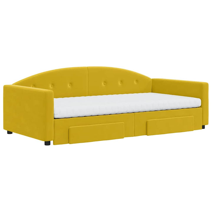 daybed med udtræk og skuffer 100x200 cm velour gul