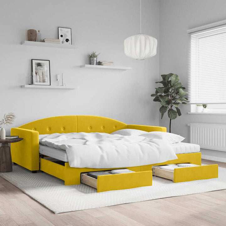 daybed med udtræk og skuffer 100x200 cm velour gul