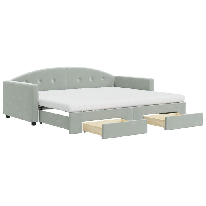 daybed med udtræk og skuffer 90x190 cm velour lysegrå