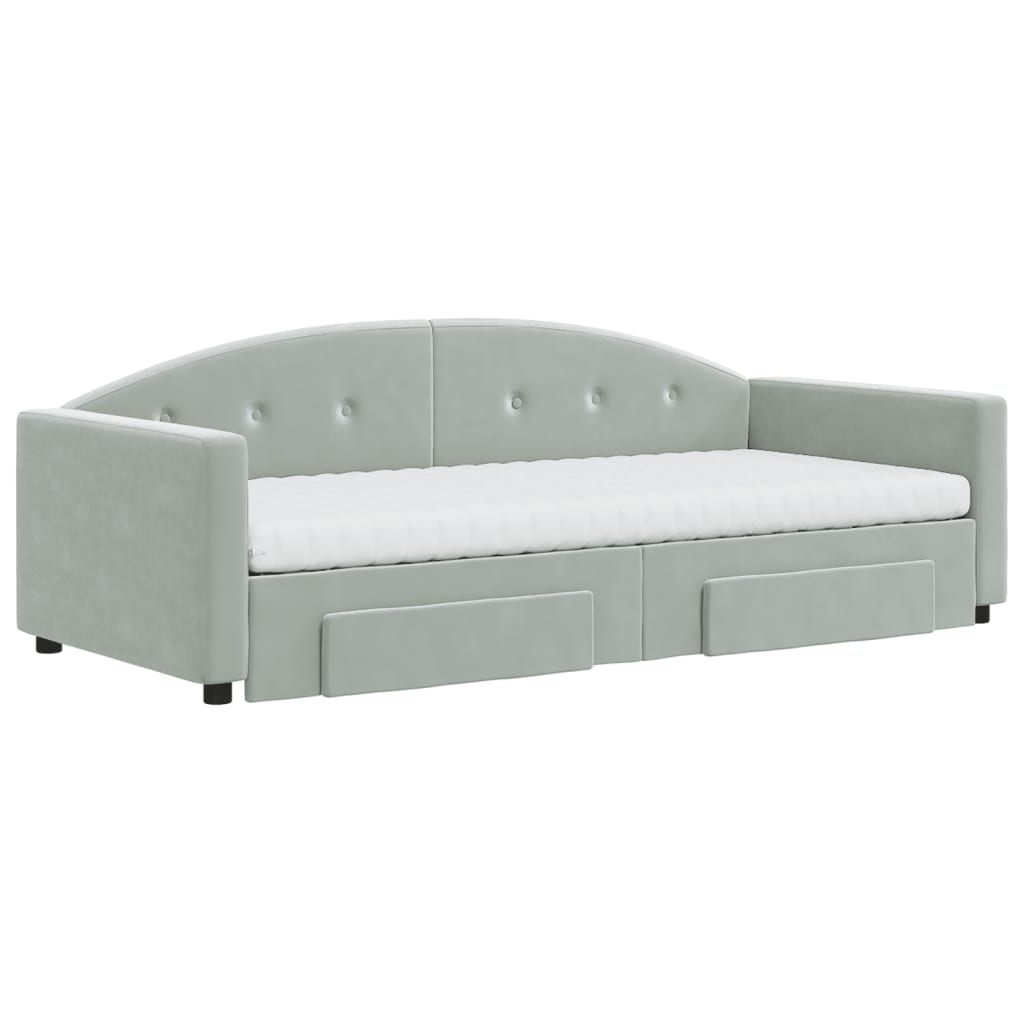 daybed med udtræk og skuffer 90x190 cm velour lysegrå