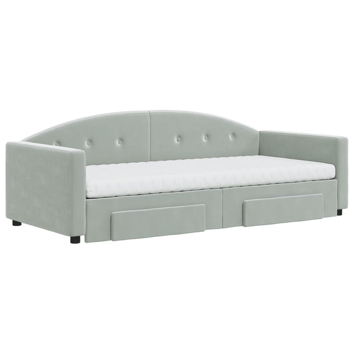 daybed med udtræk og skuffer 90x190 cm velour lysegrå