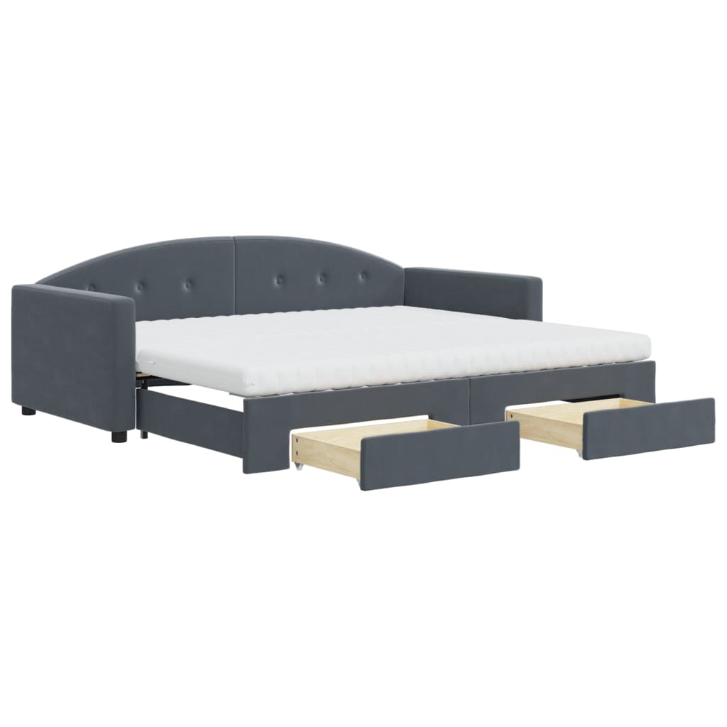 daybed med udtræk og skuffer 90x190 cm velour mørkegrå