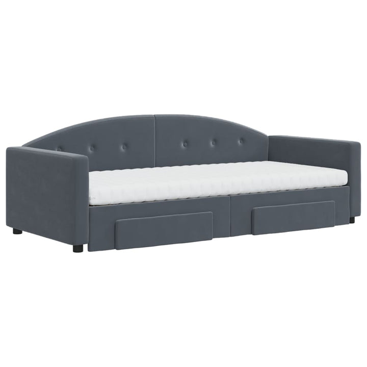 daybed med udtræk og skuffer 90x190 cm velour mørkegrå