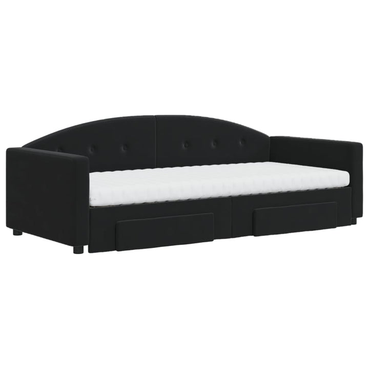 daybed med udtræk og skuffer 90x190 cm velour sort
