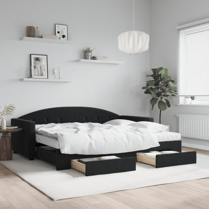 daybed med udtræk og skuffer 90x190 cm velour sort