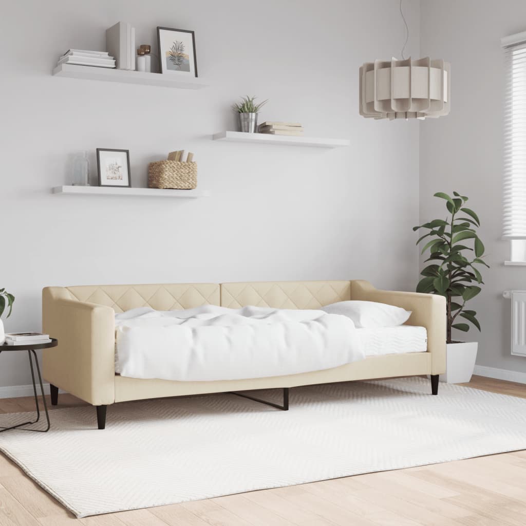 daybed med madras 80x200 cm stof cremefarvet