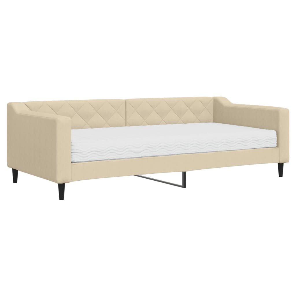daybed med madras 90x200 cm stof cremefarvet