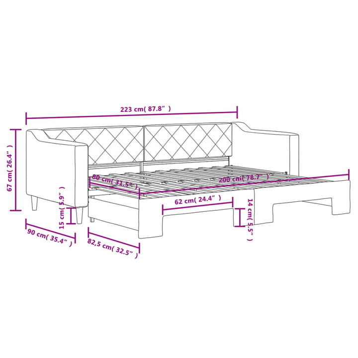 daybed med udtræk 80x200 cm stof mørkegrå