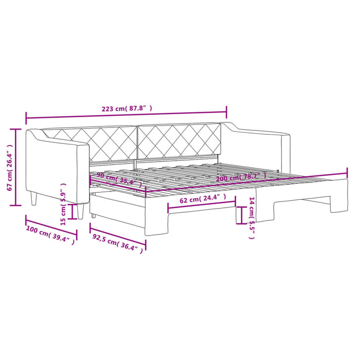 daybed med udtræk 90x200 cm stof lysegrå