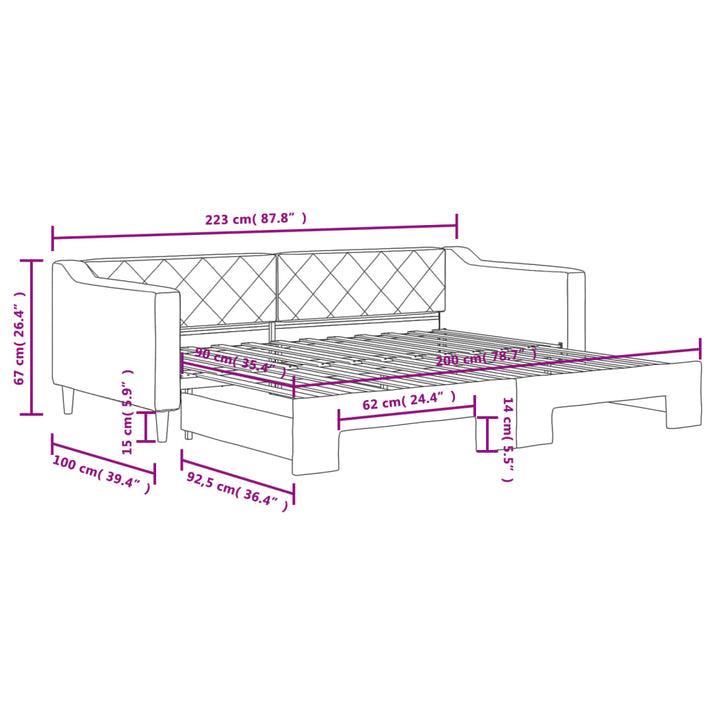 daybed med udtræk 90x200 cm stof sort